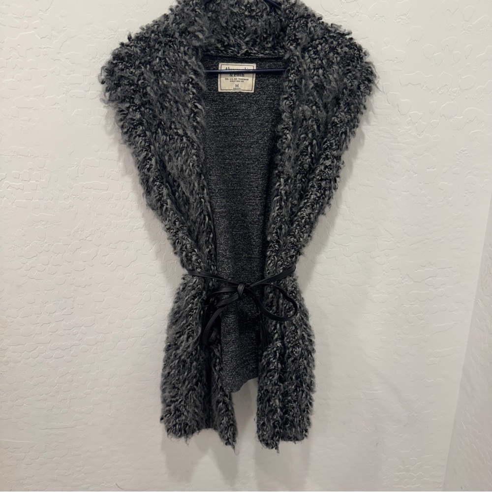 Abercrombie & Fitch Fuzzy Vest Womens Medium Wool Alpaca Gray Y2K Cozy